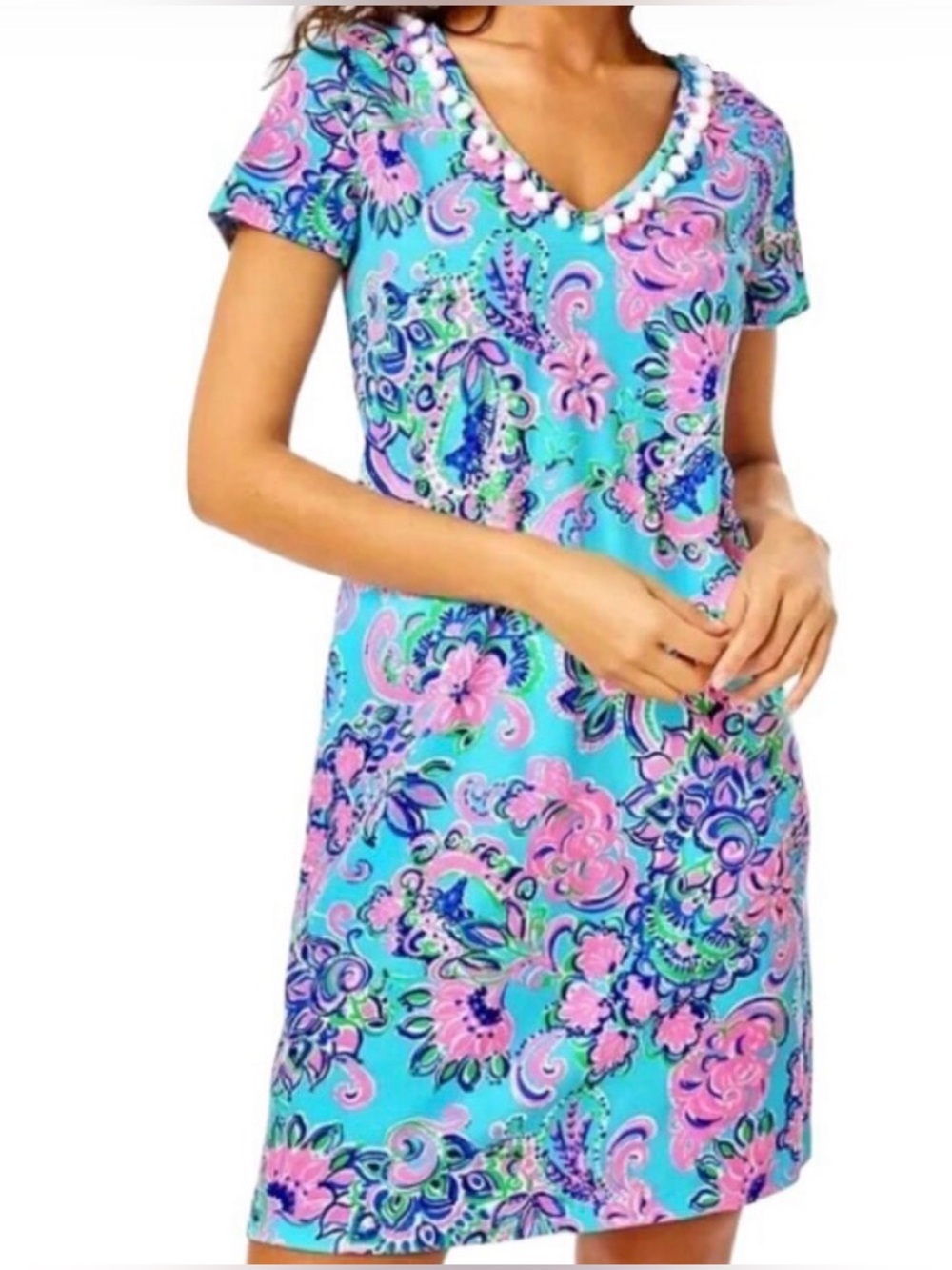 Lilly Pulitzer Etta V-Neck Dress Blue Horizon Jungle Sunrise
